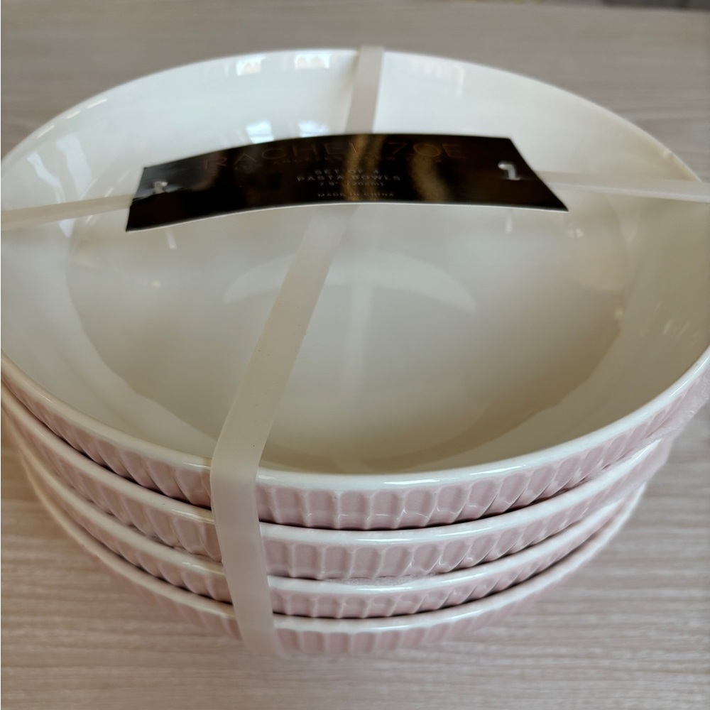Rachel Zoe Ceramic Fluted Pasta Bowl Set of (4) Light Pink
